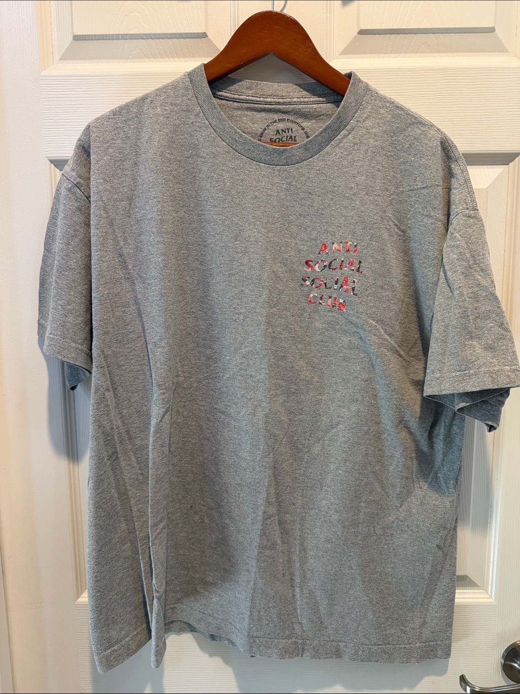 Anti Social Social Club Grey Short Sleeve Logo Tee With Pink Accent